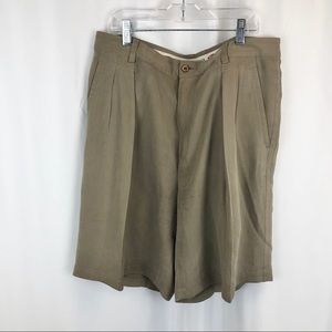 Tommy Bahama tan 100% silk pleated casual shorts
